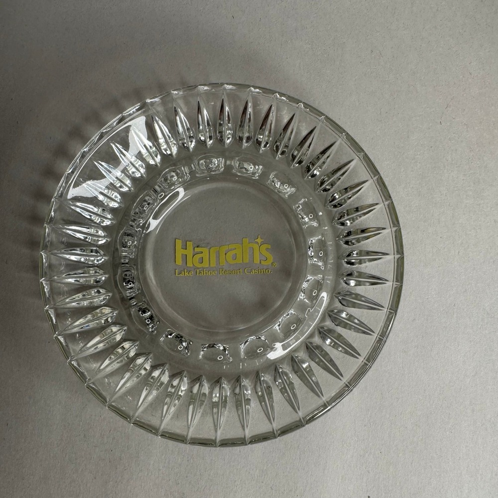Vintage Harrahs Lake Tahoe Resort Casino Clear Glass Ashtray‎ Tobacciana